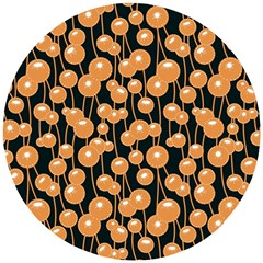 Orange Dandelions On A Dark Background Wooden Puzzle Round by SychEva