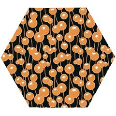 Orange Dandelions On A Dark Background Wooden Puzzle Hexagon by SychEva