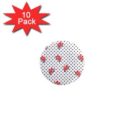 Red Vector Roses And Black Polka Dots Pattern 1  Mini Magnet (10 Pack)  by Casemiro