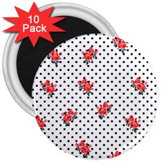 Red Vector Roses And Black Polka Dots Pattern 3  Magnets (10 Pack)  by Casemiro