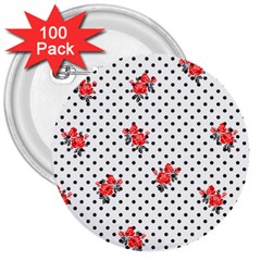 Red Vector Roses And Black Polka Dots Pattern 3  Buttons (100 Pack)  by Casemiro