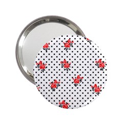 Red Vector Roses And Black Polka Dots Pattern 2 25  Handbag Mirrors by Casemiro