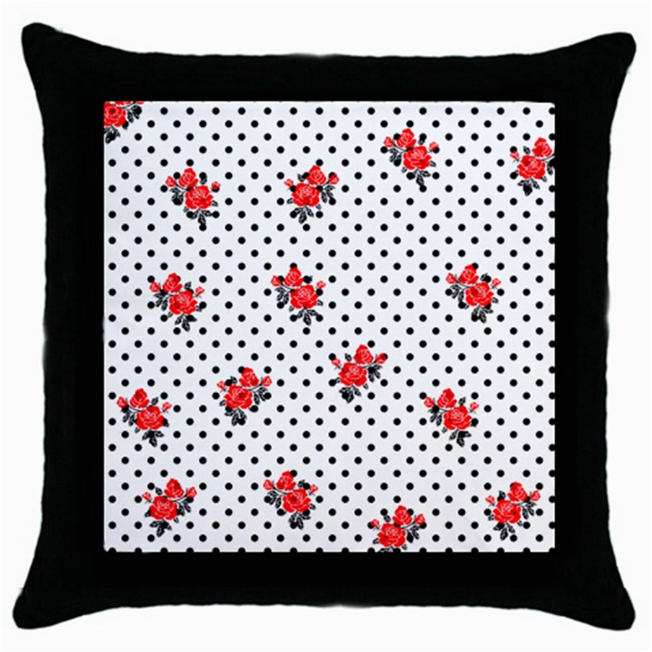 Red vector roses and black polka dots pattern Throw Pillow Case (Black)