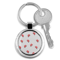 Red Vector Roses And Black Polka Dots Pattern Key Chain (round) by Casemiro