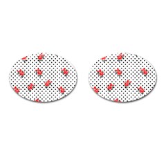 Red Vector Roses And Black Polka Dots Pattern Cufflinks (oval) by Casemiro