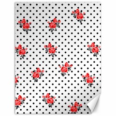 Red Vector Roses And Black Polka Dots Pattern Canvas 12  X 16  by Casemiro