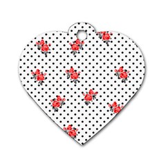 Red Vector Roses And Black Polka Dots Pattern Dog Tag Heart (one Side) by Casemiro