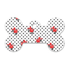 Red Vector Roses And Black Polka Dots Pattern Dog Tag Bone (one Side) by Casemiro