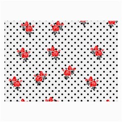 Red Vector Roses And Black Polka Dots Pattern Large Glasses Cloth by Casemiro