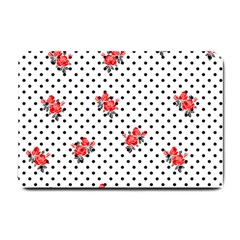 Red Vector Roses And Black Polka Dots Pattern Small Doormat  by Casemiro