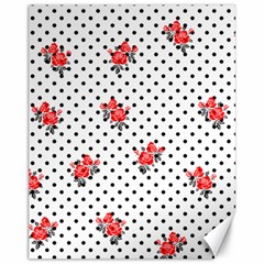 Red Vector Roses And Black Polka Dots Pattern Canvas 11  X 14  by Casemiro