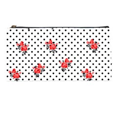 Red Vector Roses And Black Polka Dots Pattern Pencil Case by Casemiro