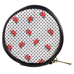 Red Vector Roses And Black Polka Dots Pattern Mini Makeup Bag by Casemiro