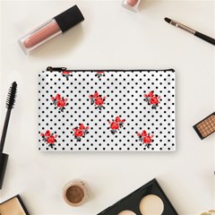 Red Vector Roses And Black Polka Dots Pattern Cosmetic Bag (small) by Casemiro