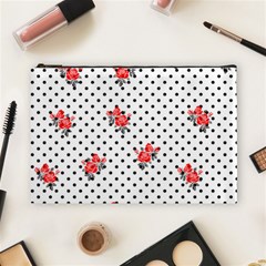 Red Vector Roses And Black Polka Dots Pattern Cosmetic Bag (large) by Casemiro