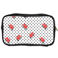 Red Vector Roses And Black Polka Dots Pattern Toiletries Bag (two Sides) by Casemiro