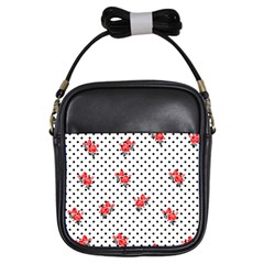 Red Vector Roses And Black Polka Dots Pattern Girls Sling Bag by Casemiro