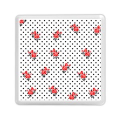 Red Vector Roses And Black Polka Dots Pattern Memory Card Reader (square) by Casemiro