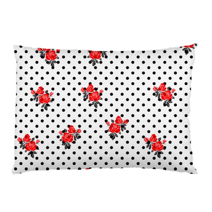 Red vector roses and black polka dots pattern Pillow Case (Two Sides)