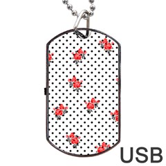 Red Vector Roses And Black Polka Dots Pattern Dog Tag Usb Flash (one Side) by Casemiro