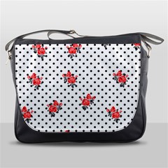 Red Vector Roses And Black Polka Dots Pattern Messenger Bag by Casemiro