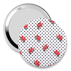 Red Vector Roses And Black Polka Dots Pattern 3  Handbag Mirrors by Casemiro