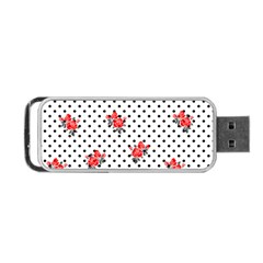 Red Vector Roses And Black Polka Dots Pattern Portable Usb Flash (one Side) by Casemiro