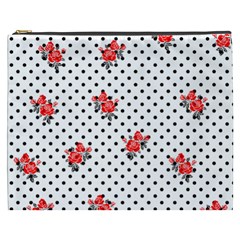 Red Vector Roses And Black Polka Dots Pattern Cosmetic Bag (xxxl)