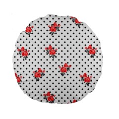 Red Vector Roses And Black Polka Dots Pattern Standard 15  Premium Round Cushions by Casemiro