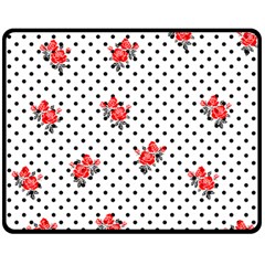 Red Vector Roses And Black Polka Dots Pattern Double Sided Fleece Blanket (medium)  by Casemiro