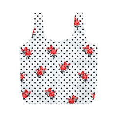 Red Vector Roses And Black Polka Dots Pattern Full Print Recycle Bag (m) by Casemiro