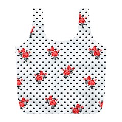 Red Vector Roses And Black Polka Dots Pattern Full Print Recycle Bag (l) by Casemiro