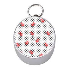 Red Vector Roses And Black Polka Dots Pattern Mini Silver Compasses by Casemiro