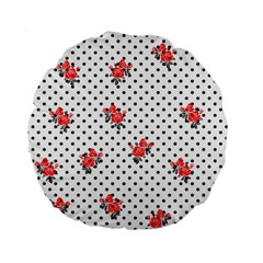 Red Vector Roses And Black Polka Dots Pattern Standard 15  Premium Flano Round Cushions by Casemiro