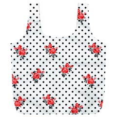 Red Vector Roses And Black Polka Dots Pattern Full Print Recycle Bag (xxxl) by Casemiro