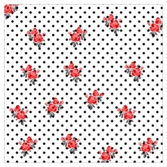 Red Vector Roses And Black Polka Dots Pattern Lightweight Scarf  by Casemiro