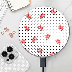 Red Vector Roses And Black Polka Dots Pattern Wireless Charger by Casemiro