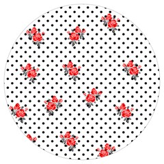 Red Vector Roses And Black Polka Dots Pattern Round Trivet by Casemiro