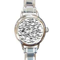 Black And White Abstract Pattern, Ovals Round Italian Charm Watch by Casemiro