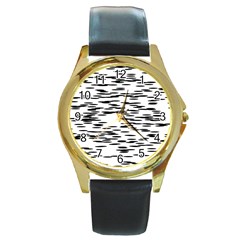 Black And White Abstract Pattern, Ovals Round Gold Metal Watch by Casemiro