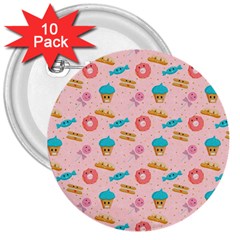 Funny Sweets With Teeth 3  Buttons (10 Pack)  by SychEva