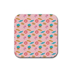 Funny Sweets With Teeth Rubber Coaster (square)  by SychEva