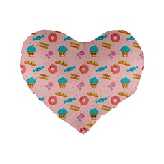 Funny Sweets With Teeth Standard 16  Premium Flano Heart Shape Cushions by SychEva