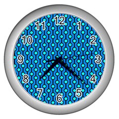 Blue Circles On A Dark Blue Background Wall Clock (silver) by SychEva