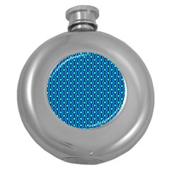 Blue Circles On A Dark Blue Background Round Hip Flask (5 Oz) by SychEva