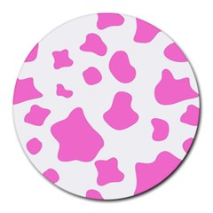 Pink Cow Spots, Large Version, Animal Fur Print In Pastel Colors Round Mousepads by Casemiro