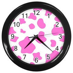 Pink Cow Spots, Large Version, Animal Fur Print In Pastel Colors Wall Clock (black) by Casemiro