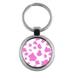 Pink Cow Spots, Large Version, Animal Fur Print In Pastel Colors Key Chain (round) by Casemiro