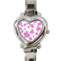 Pink Cow Spots, Large Version, Animal Fur Print In Pastel Colors Heart Italian Charm Watch by Casemiro