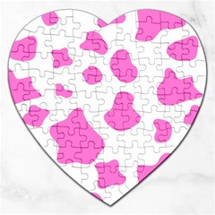 Pink Cow Spots, Large Version, Animal Fur Print In Pastel Colors Jigsaw Puzzle (heart) by Casemiro